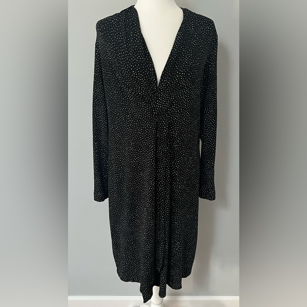 J. Jill Wearever Collection Polka Dot Faux Wrap Dress Size M Black & White‎